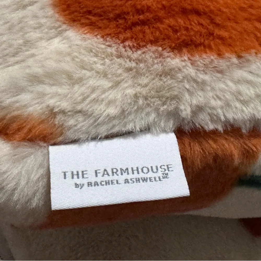 x2 Rachel Ashwell Orange Pumpkin Faux Fur Throw Pillow Set Fall Decor 20